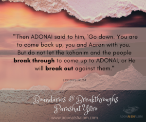Then ADONAI said to him Go down. You are to come back up you and Aaron with you. But do not letthe kohanim and the people break through to come up to ADONAI or He will break out against them.