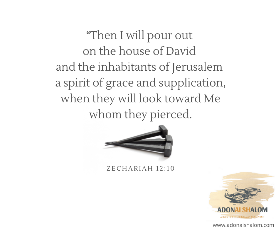 Then I will pour out on the house of David and the inhabitants of Jerusalem a spirit of grace and supplication when they will look toward Me whom they pierced.