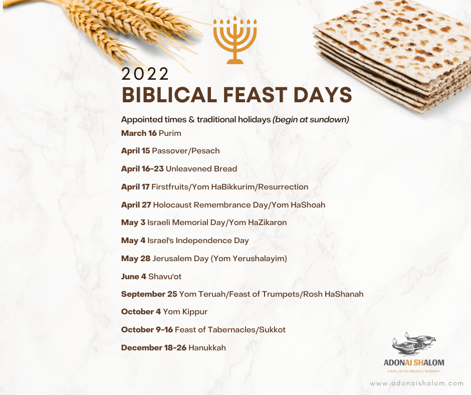 Biblical Feast Days And Significant Dates FREE Printable Adonai Shalom